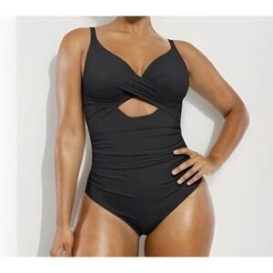 SHAPELLX XL Black Tummy Control Ruching Keyhole Shapewear Pads Swimsuit 1 Piece